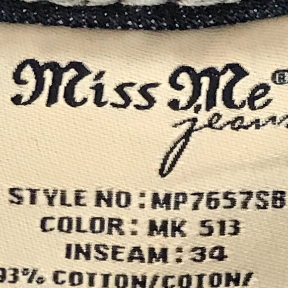 Miss Me Slim Bootcut Jeans Women 26 Blue Mid Rise Zebra Print Distressed Preppy - Picture 13 of 15